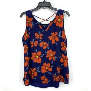Fortune + Ivy Top Kason Blue Floral Print Sleeveless Split Neck